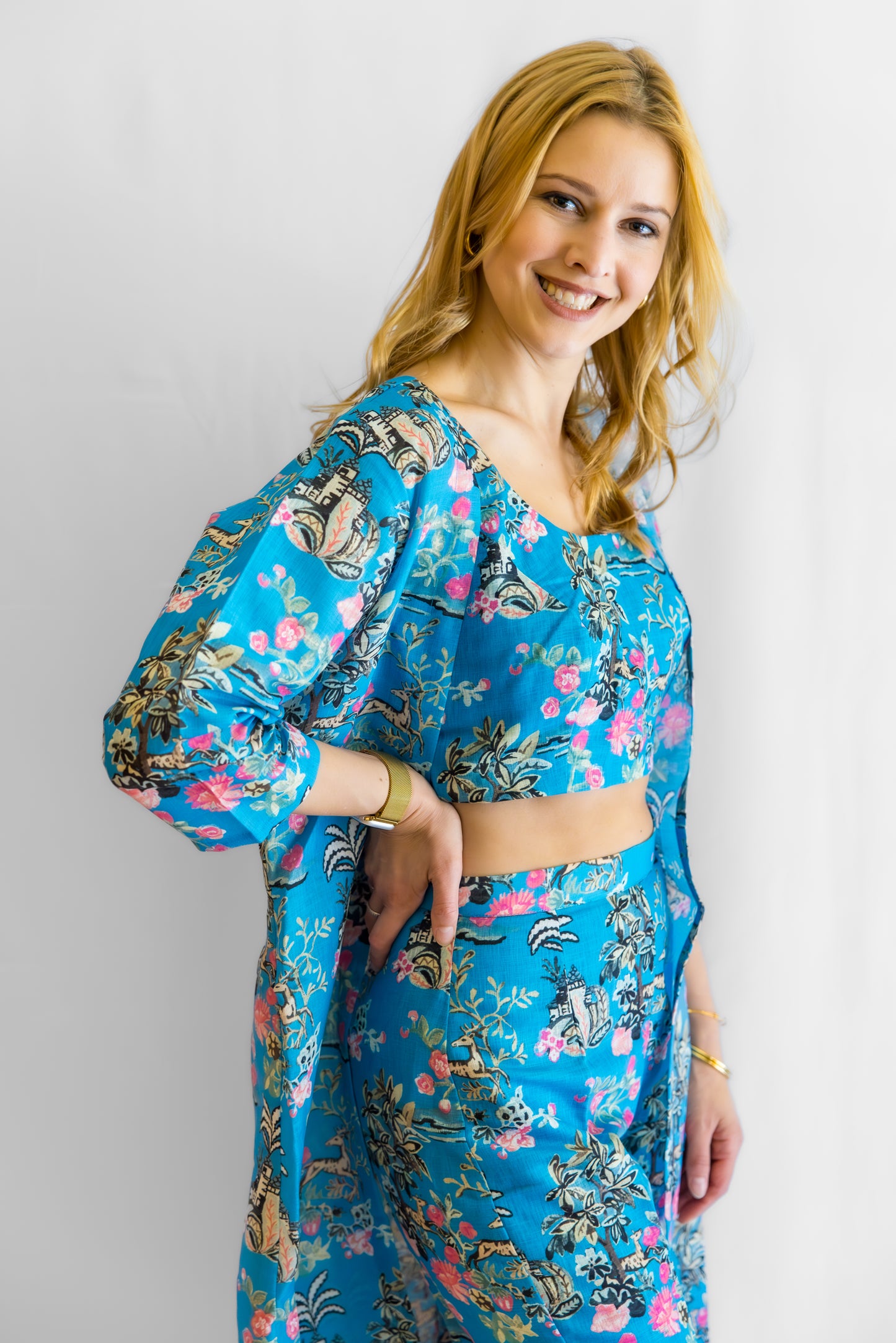 Florava Linen 3- Piece Set Dress - Blue