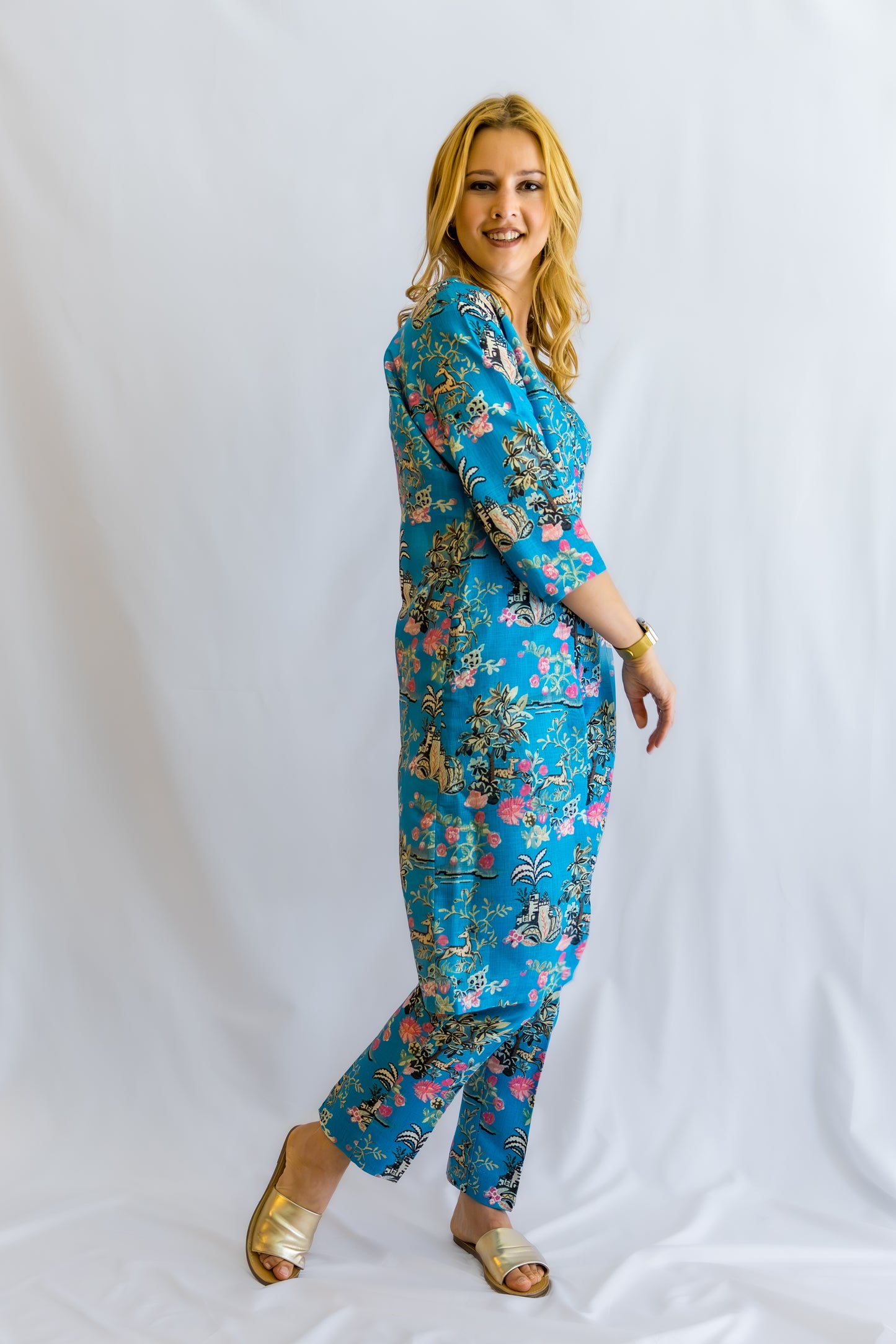 Florava Linen 3- Piece Set Dress - Blue