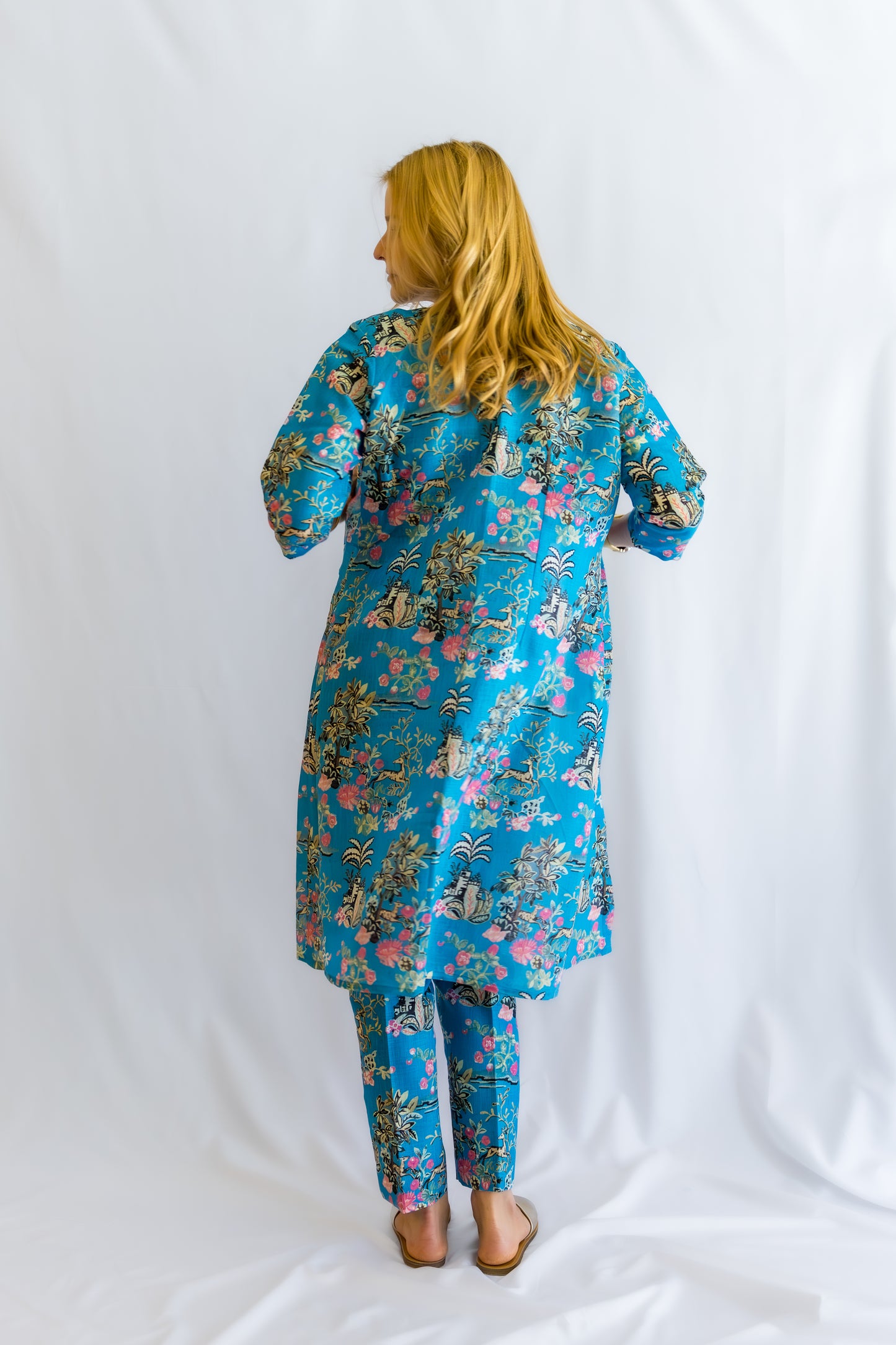 Florava Linen 3- Piece Set Dress - Blue