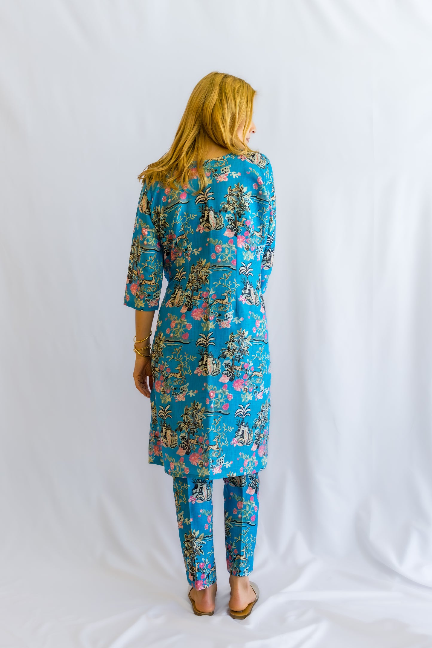 Florava Linen 3- Piece Set Dress - Blue