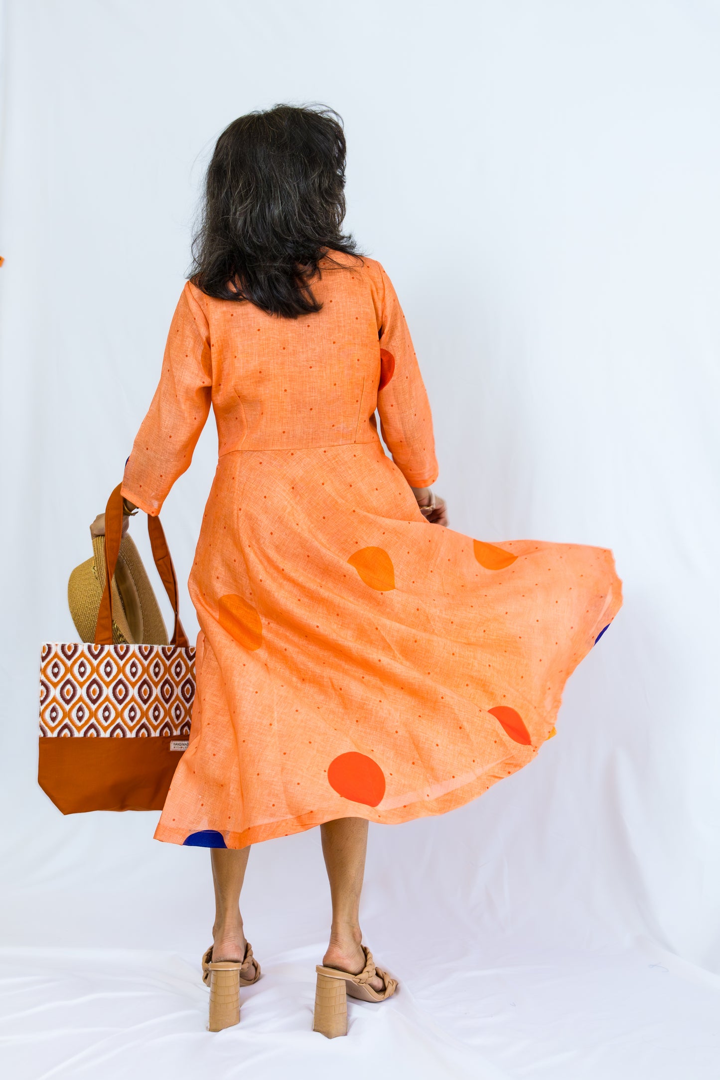 Melora Polka Dots Linen Dress - Peach
