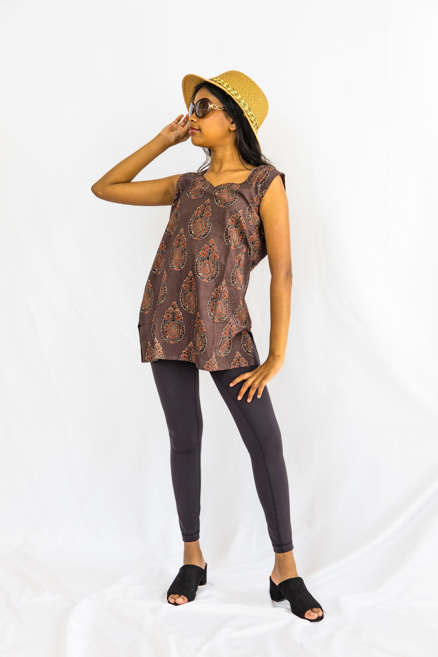 Rustic Cotton Ajrak Top- Brown