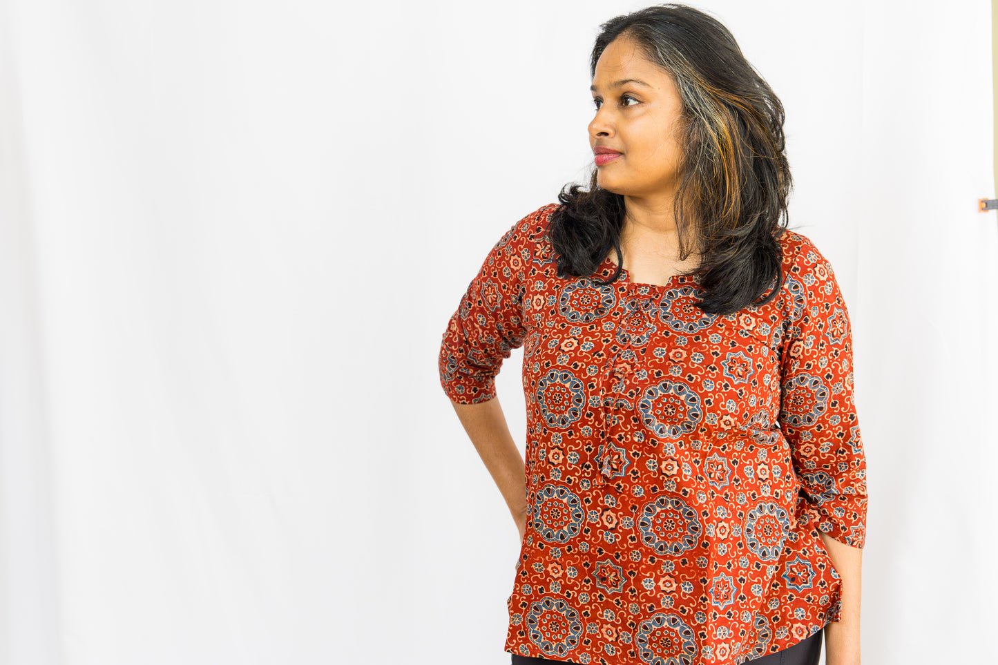 Zayra Cotton Ajrak Short Top - Brown