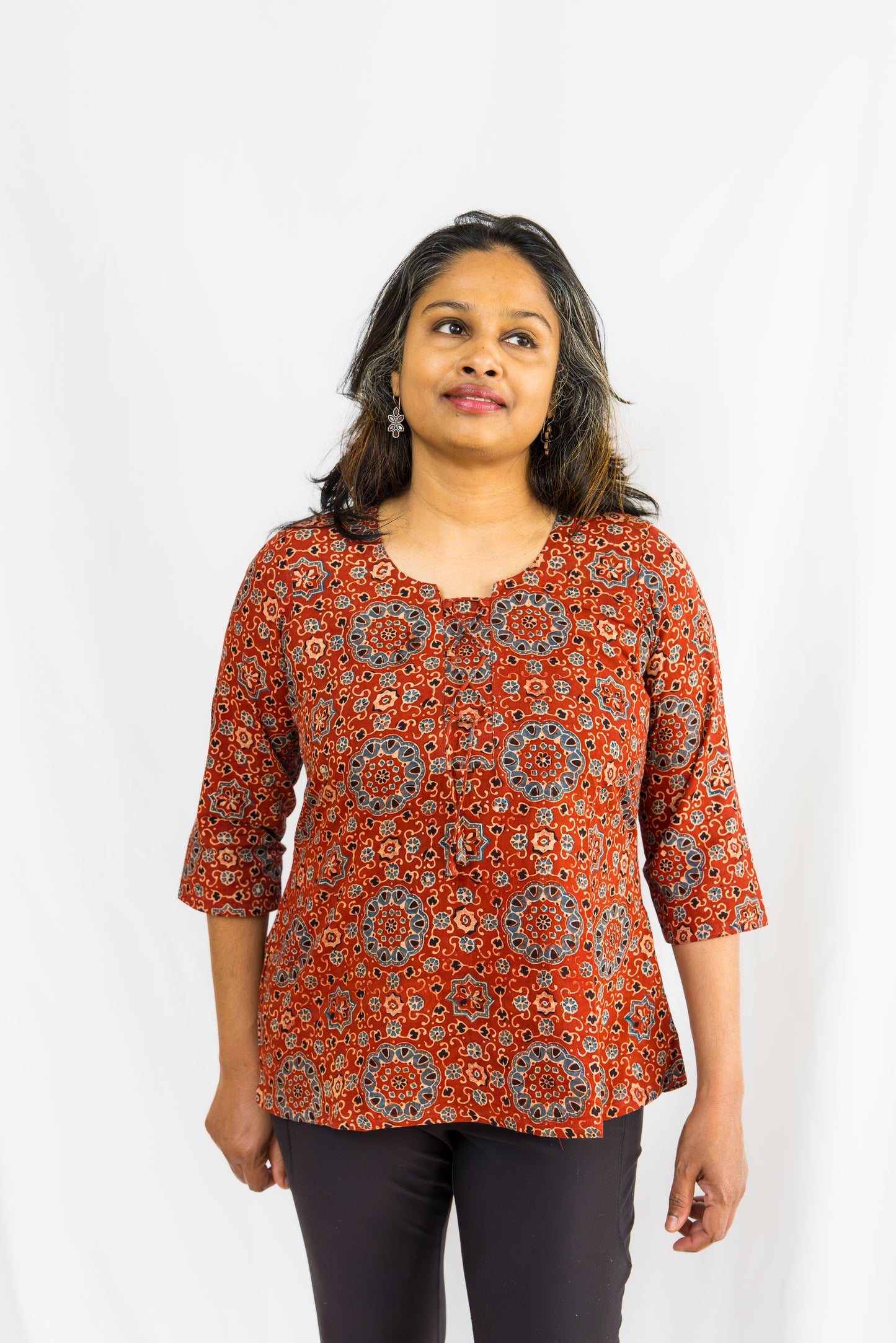 Zayra Cotton Ajrak Short Top - Brown