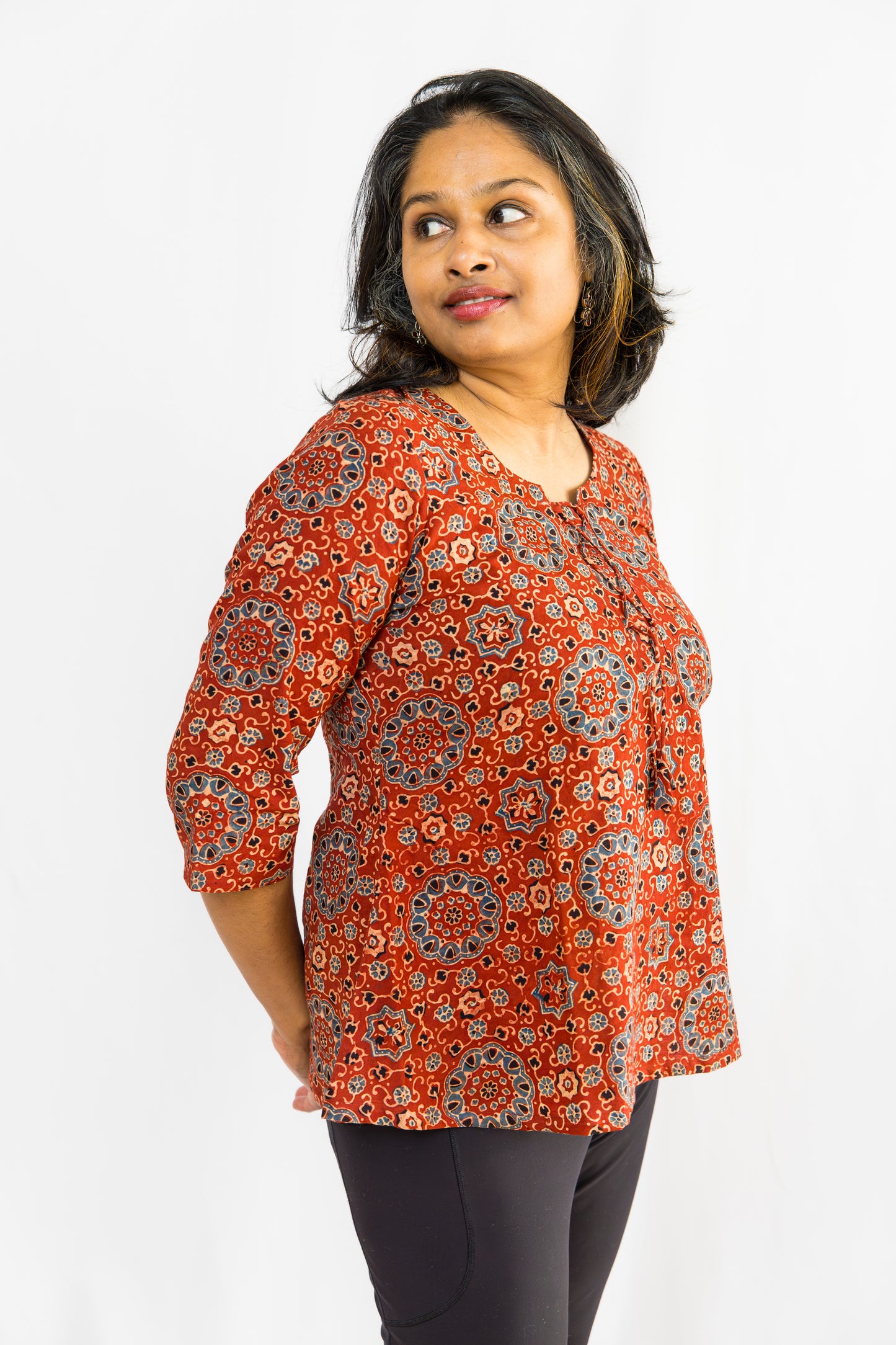 Zayra Cotton Ajrak Short Top - Brown