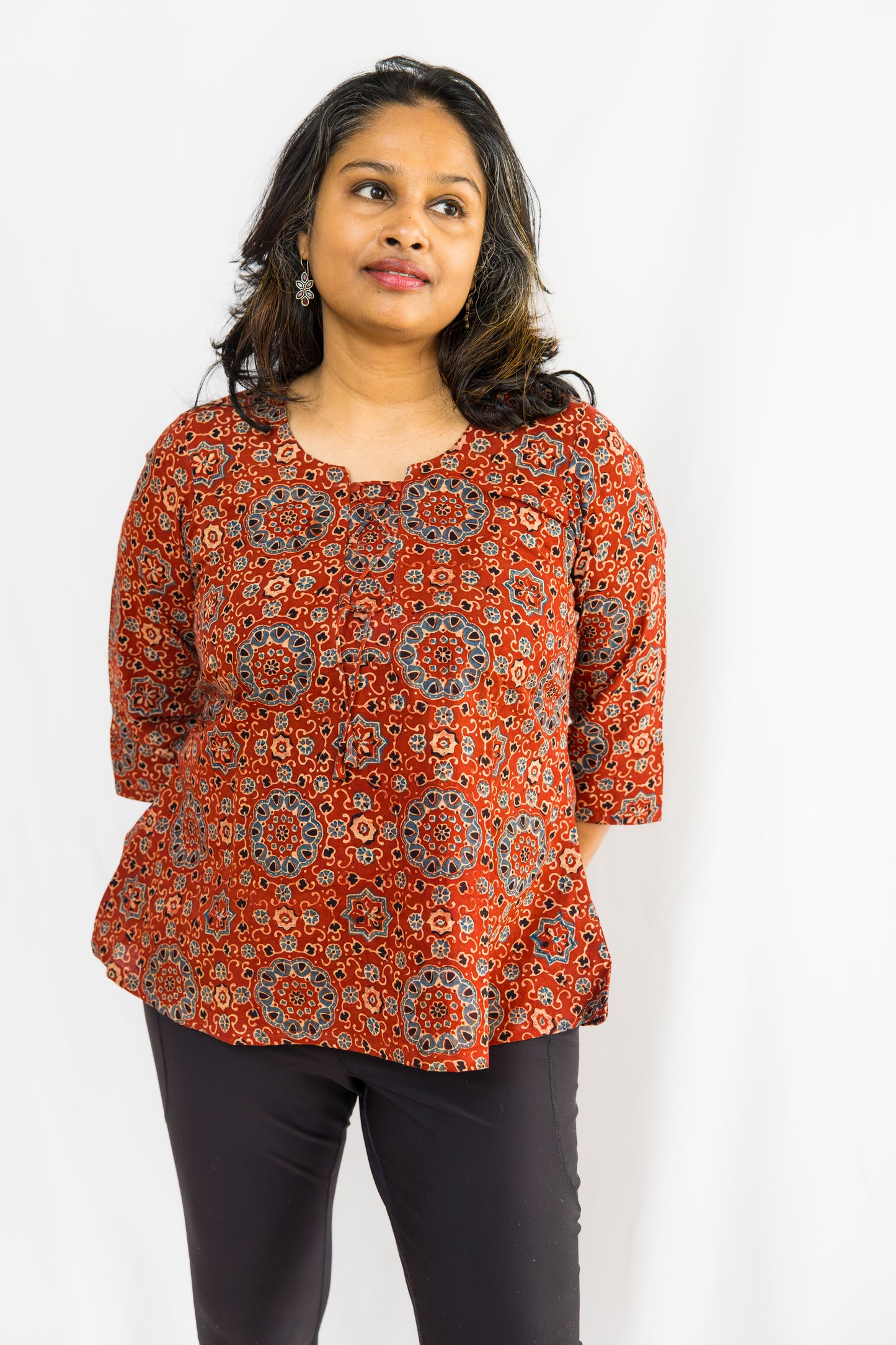 Zayra Cotton Ajrak Short Top - Brown