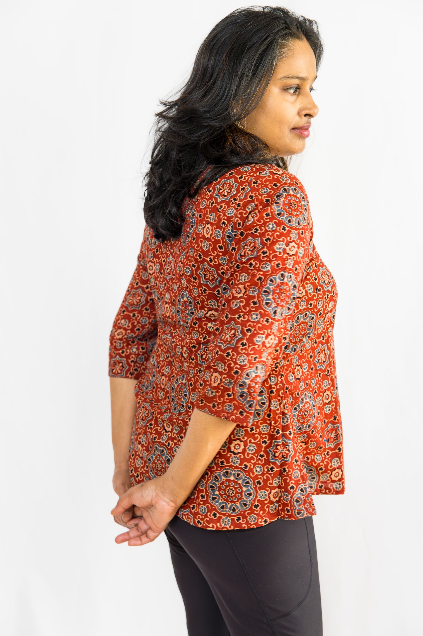 Zayra Cotton Ajrak Short Top - Brown