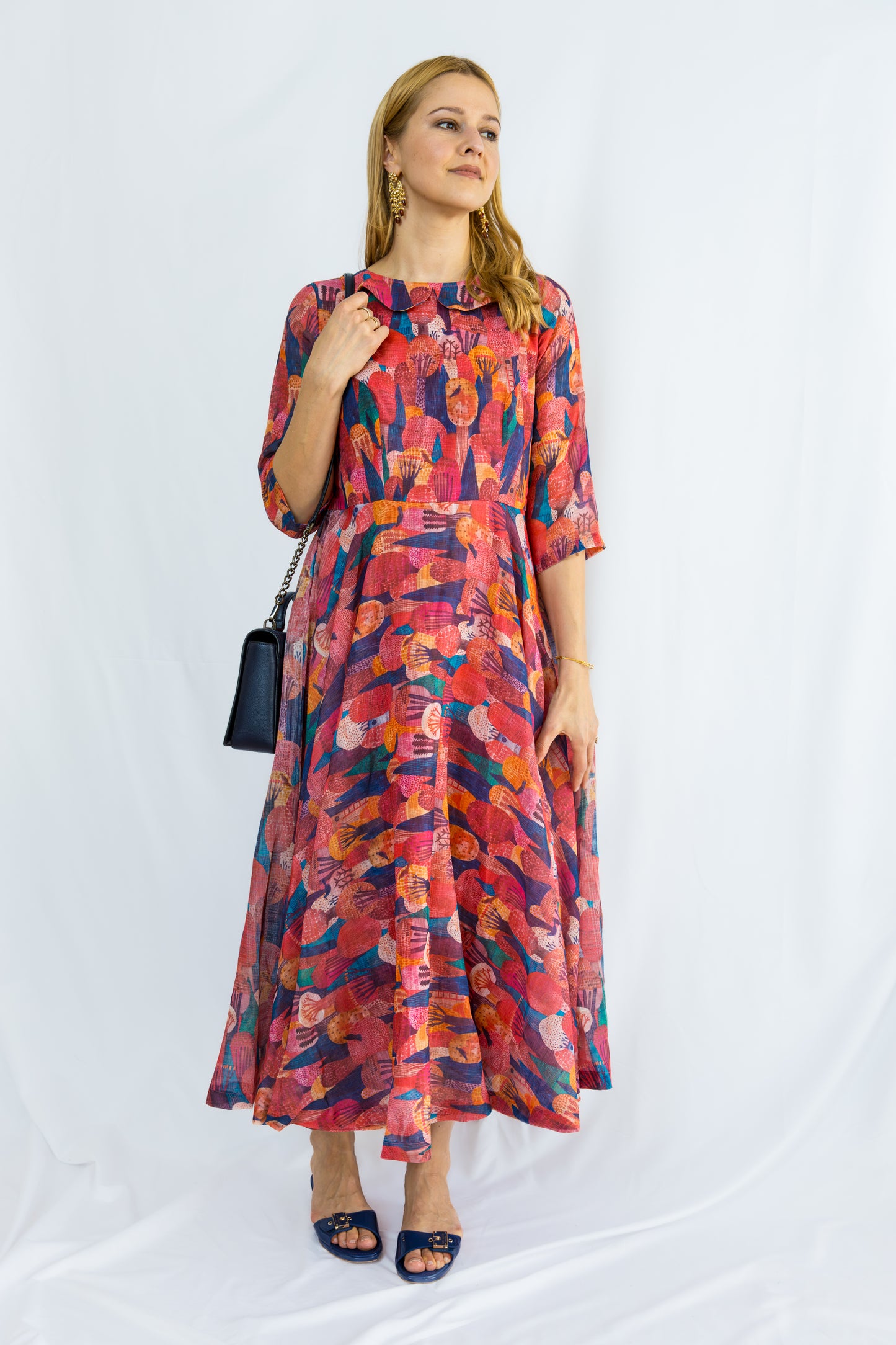Linuara Linen Flare Dress - Brown(with multicolor)