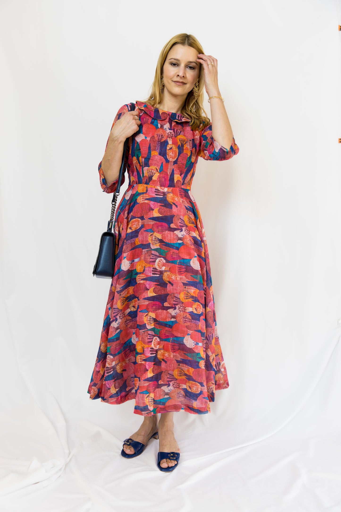 Linuara Linen Flare Dress - Brown(with multicolor)