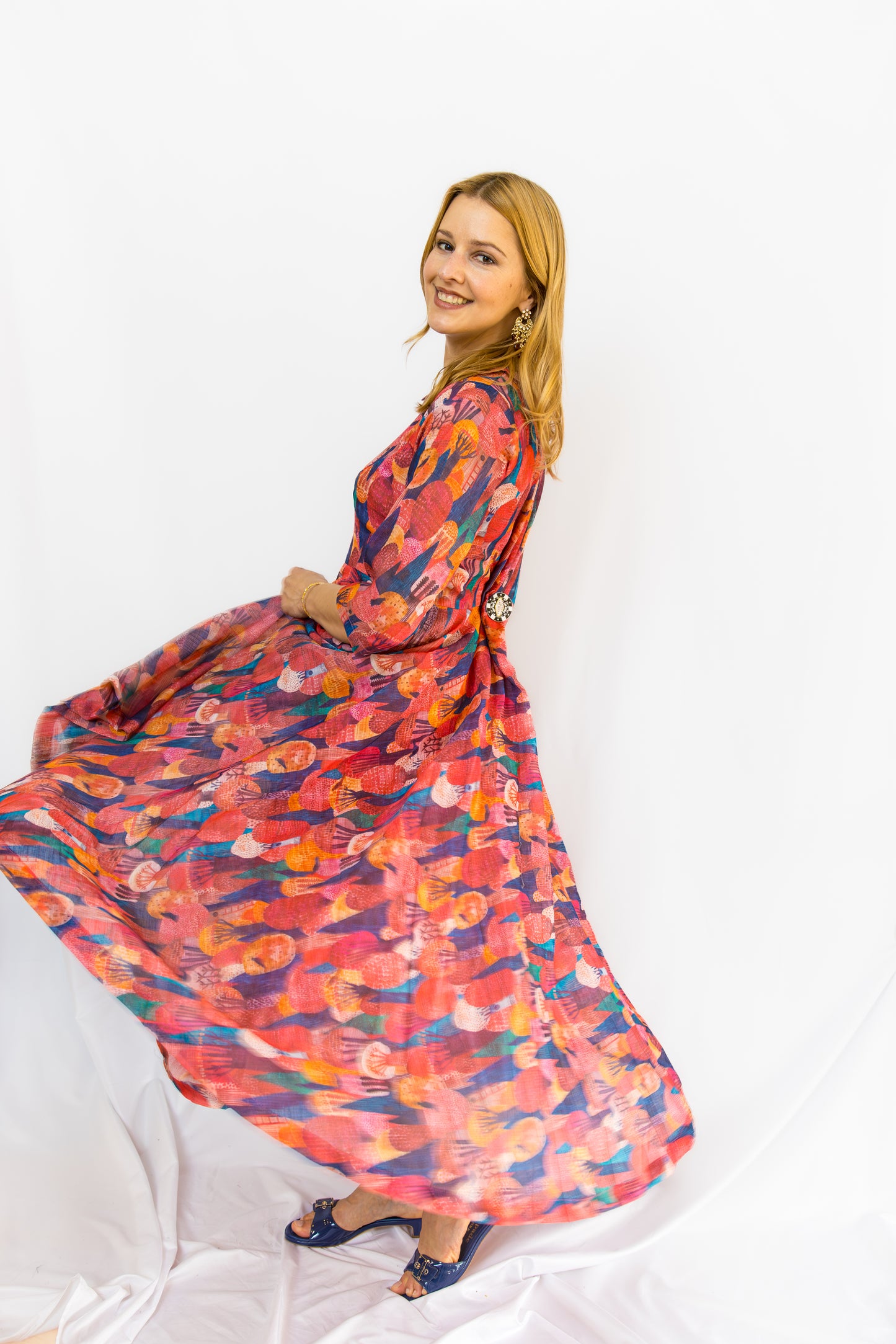 Linuara Linen Flare Dress - Brown(with multicolor)