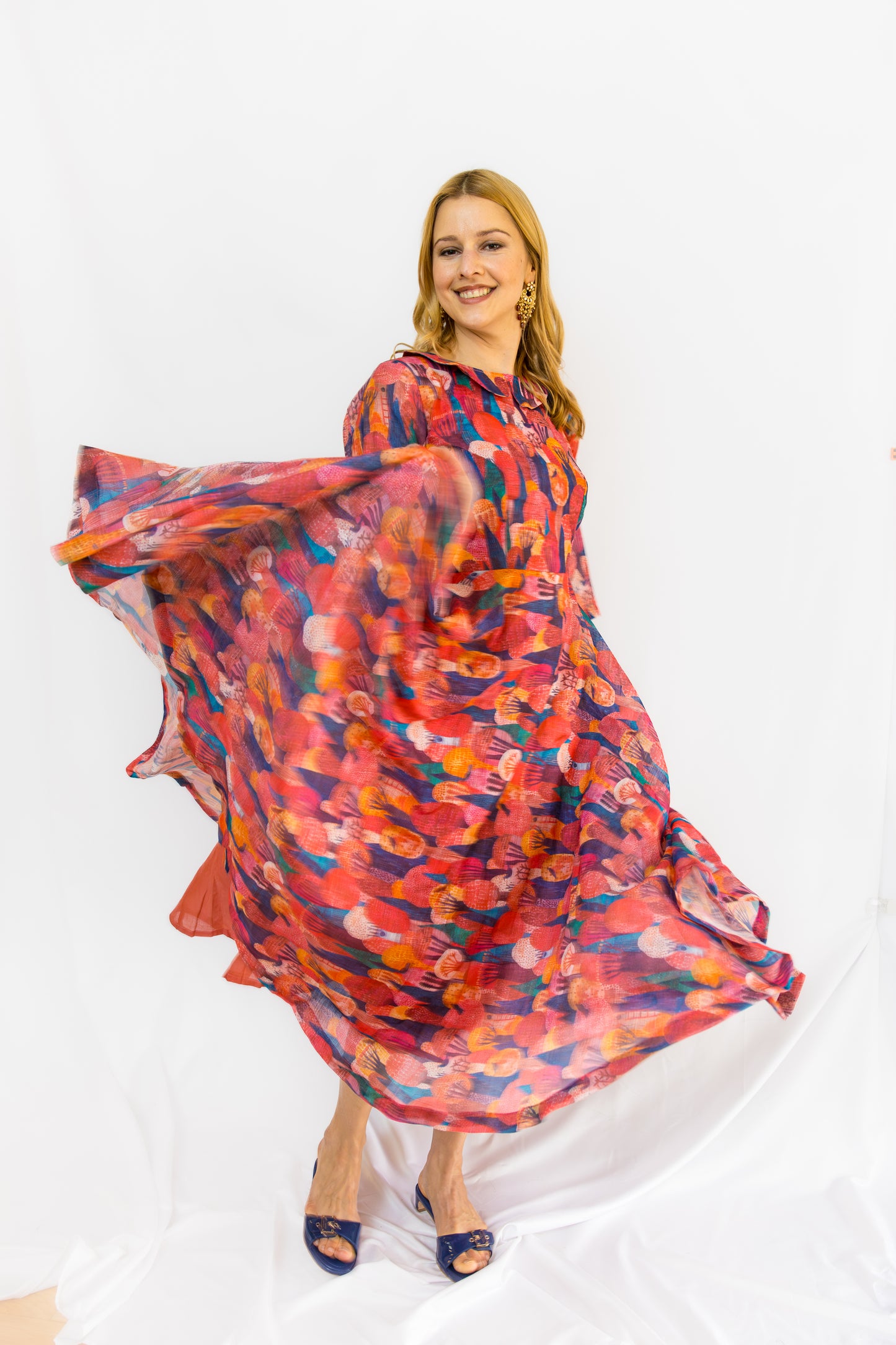 Linuara Linen Flare Dress - Brown(with multicolor)