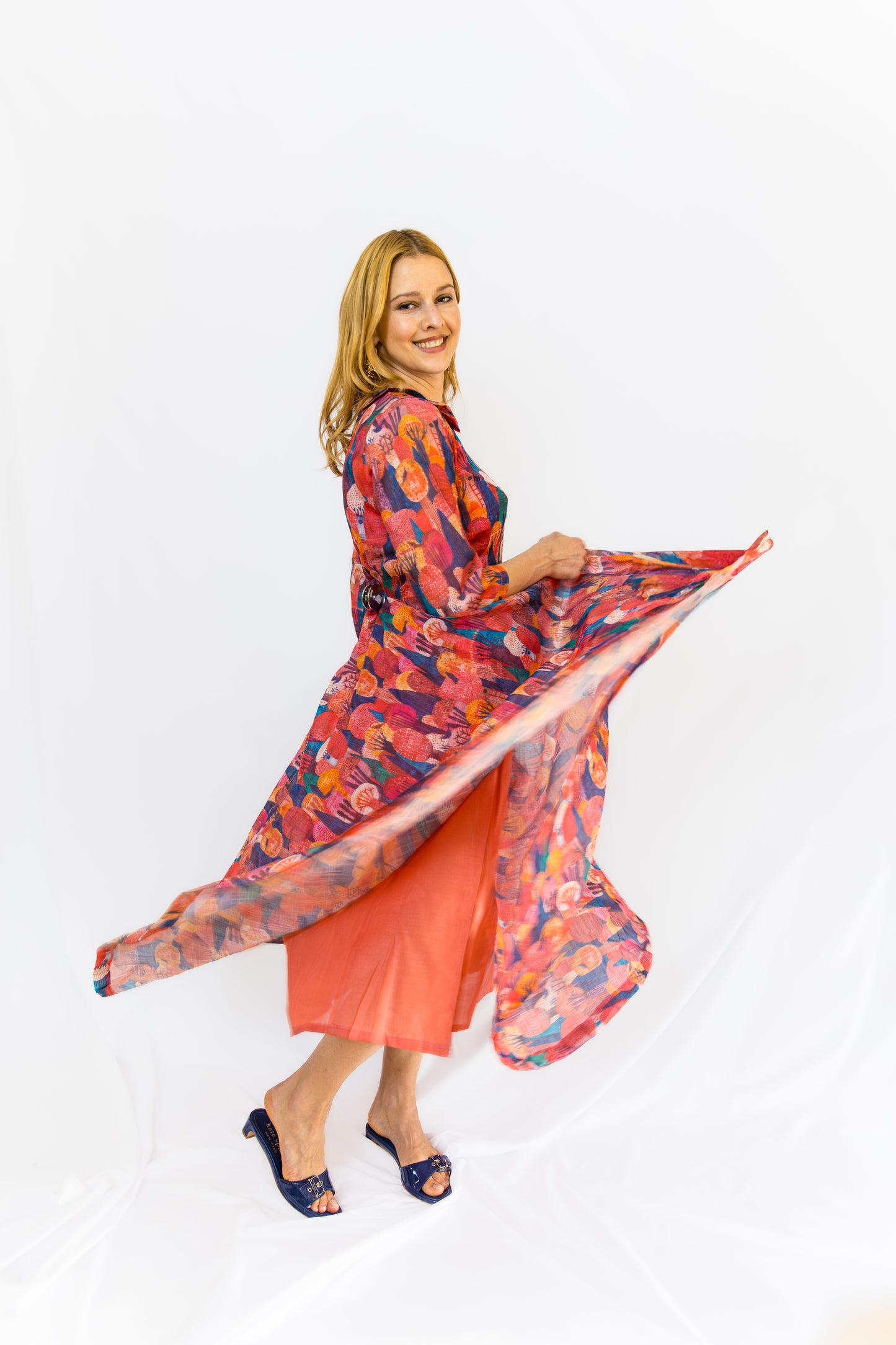 Linuara Linen Flare Dress - Brown(with multicolor)