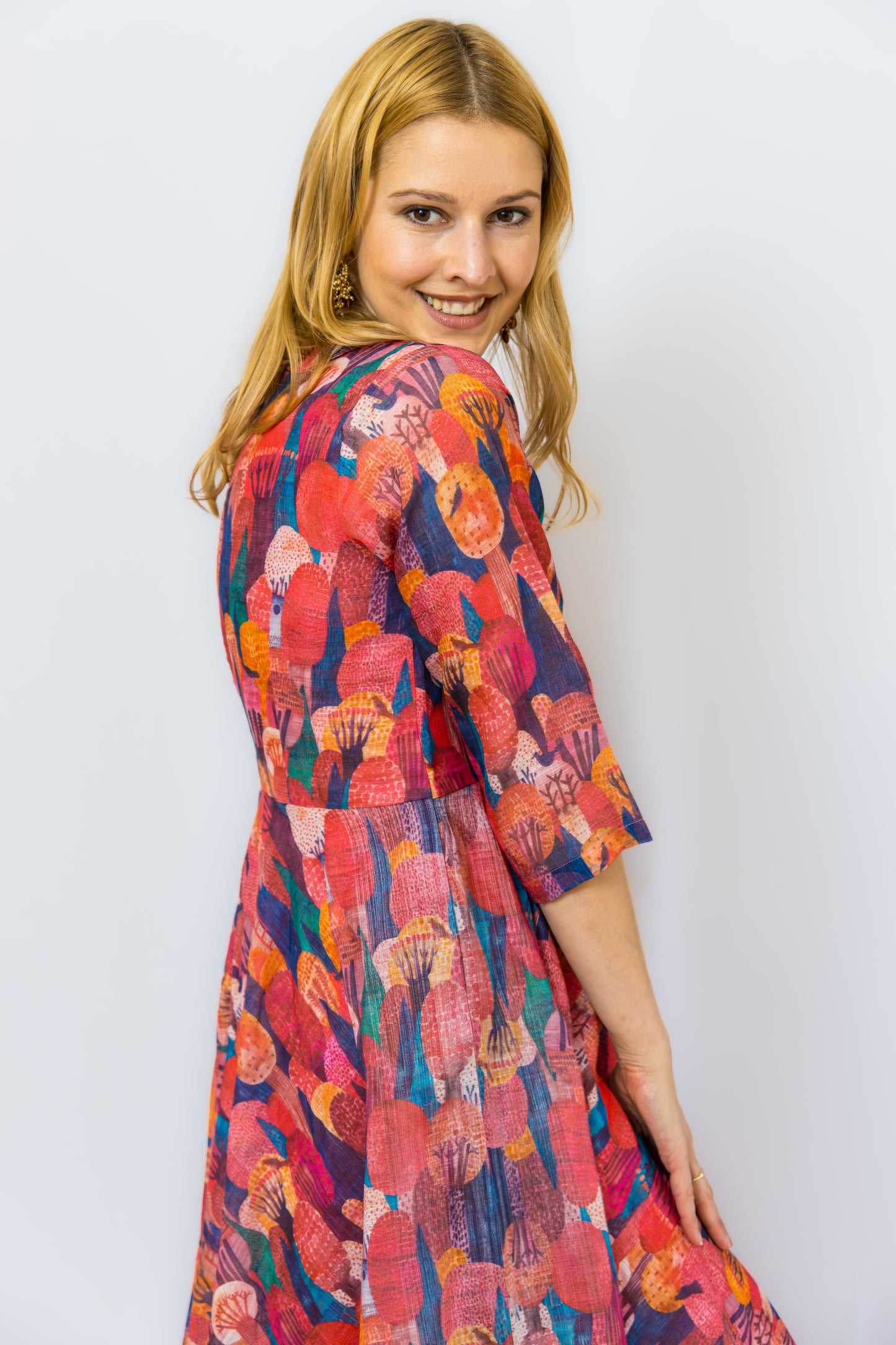 Linuara Linen Flare Dress - Brown(with multicolor)