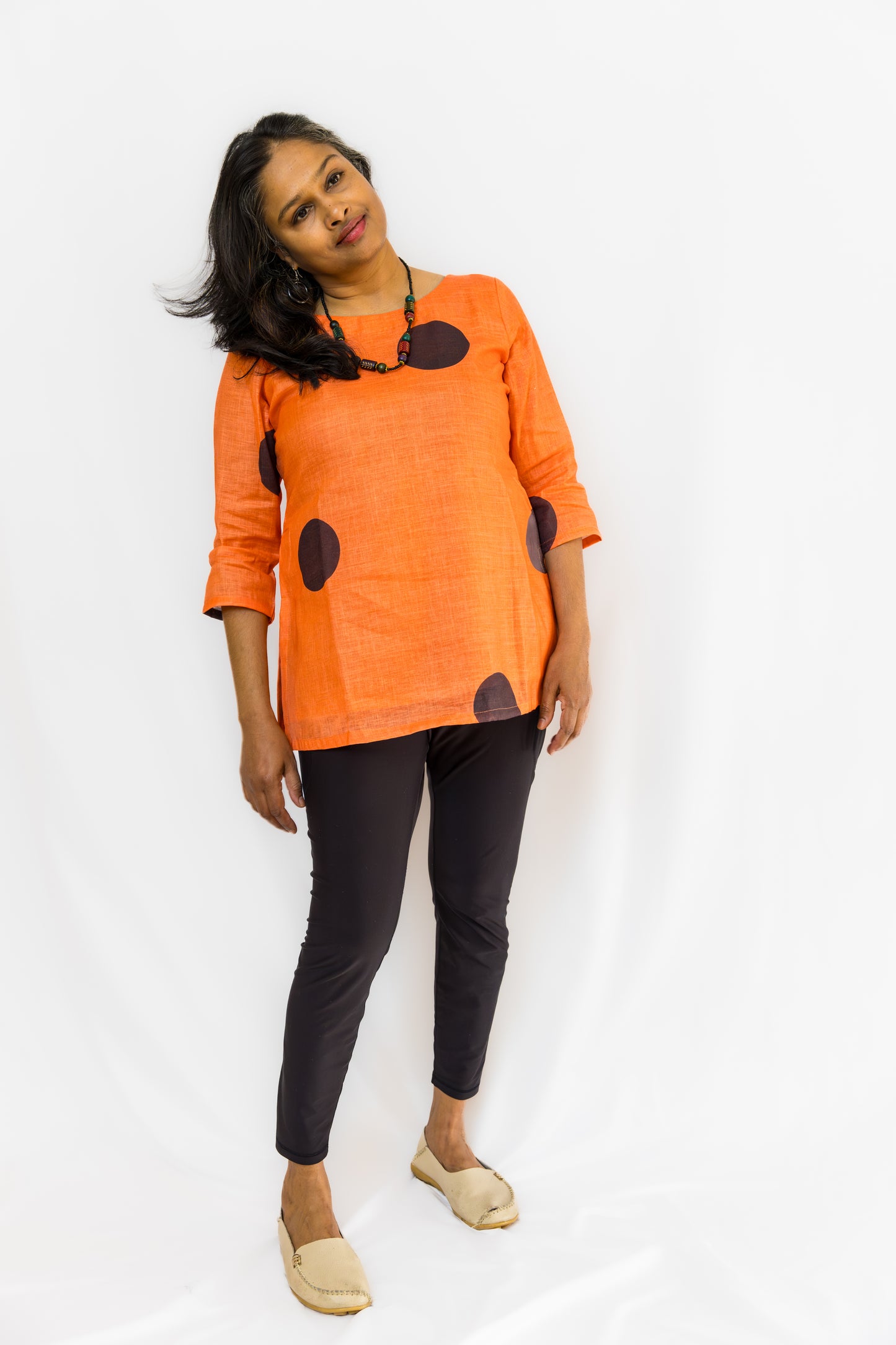Aluna Linen Polka Dots Top/Tunic - Peach