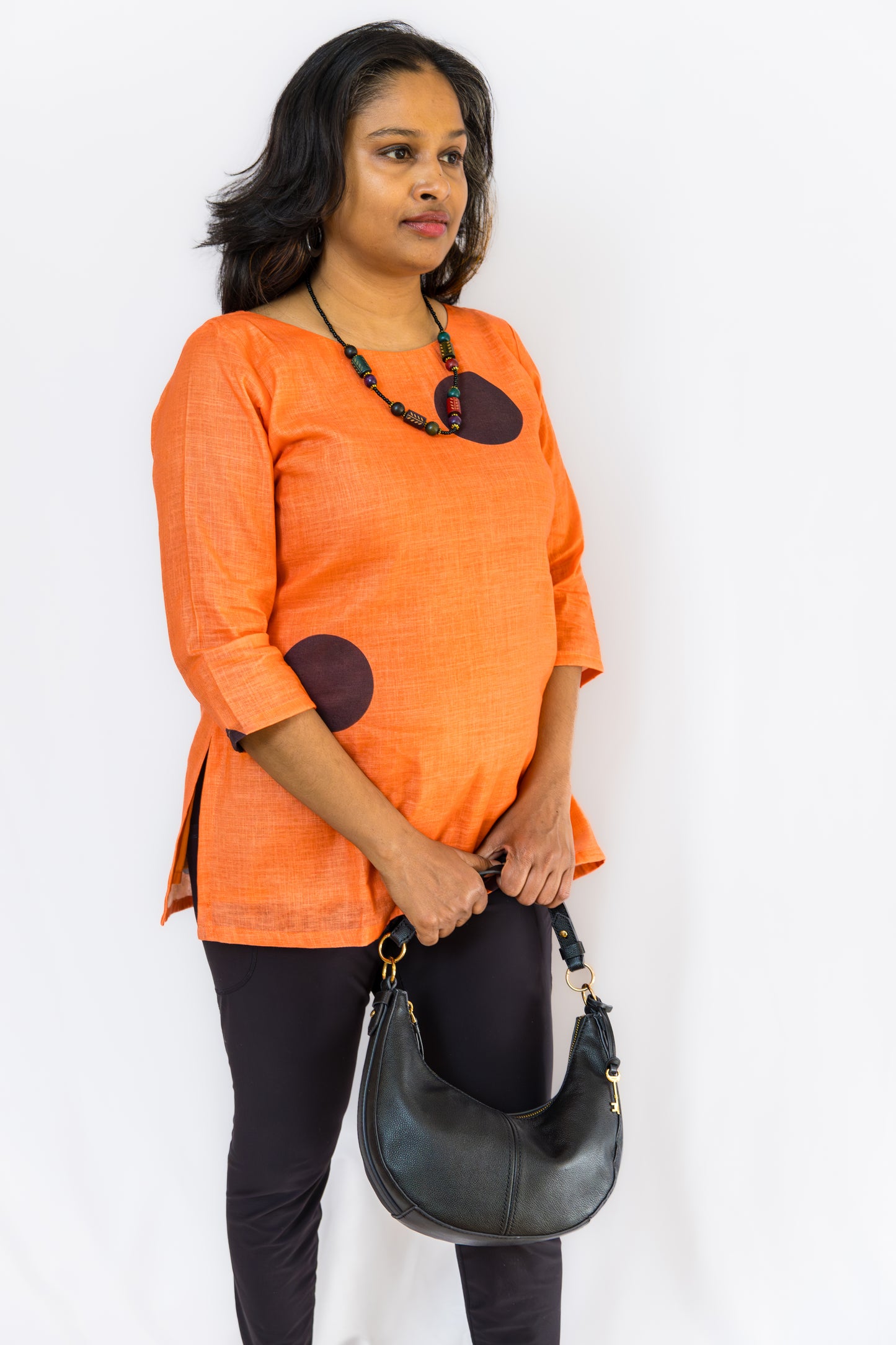 Aluna Linen Polka Dots Top/Tunic - Peach