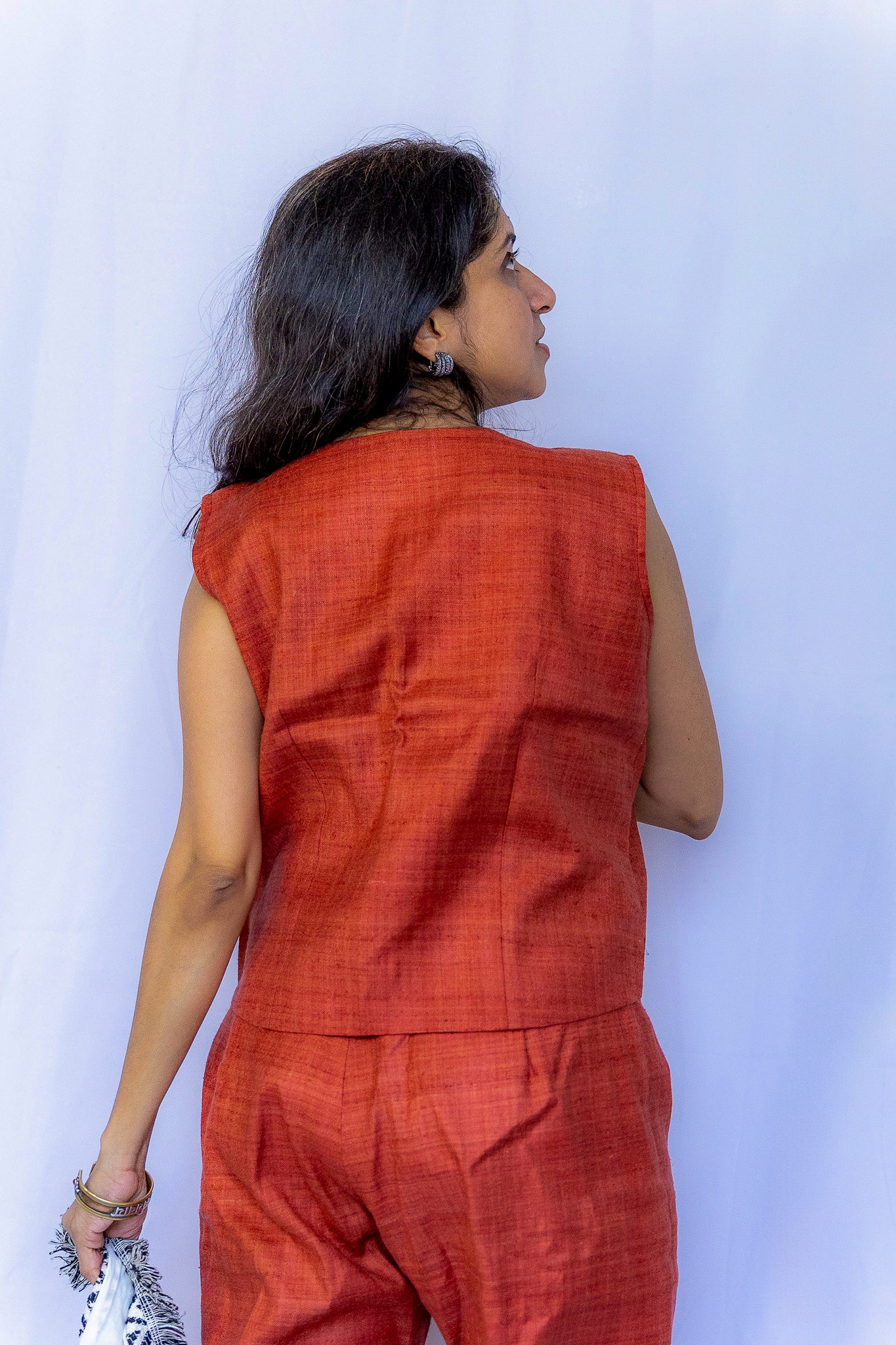 Silken Poise Linen Silk Formal Set - Brown