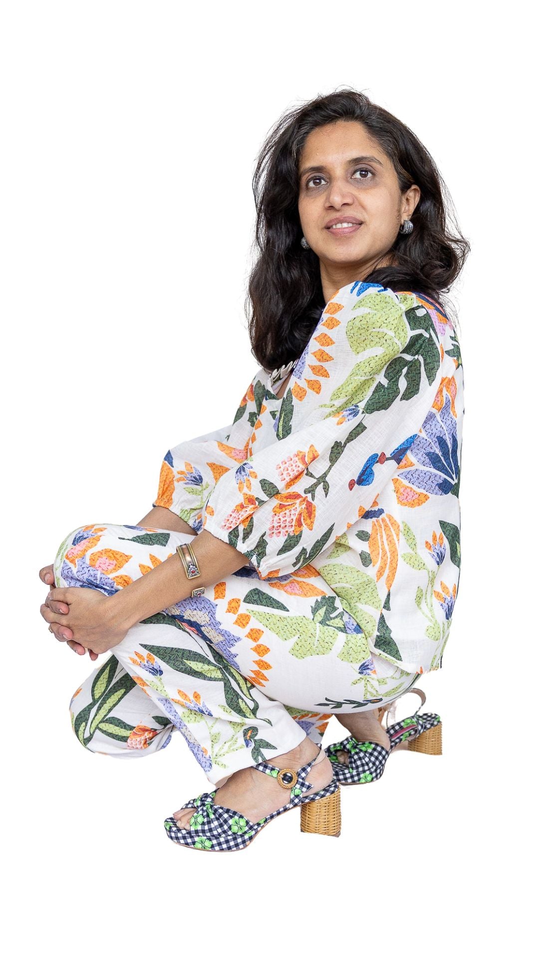 Linen Mirage Top & Pant Set (Coord Set) White Floral