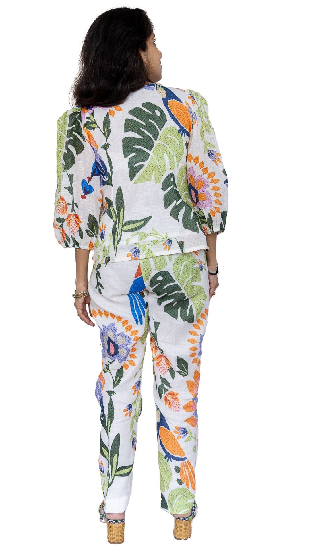 Linen Mirage Top & Pant Set (Coord Set) White Floral