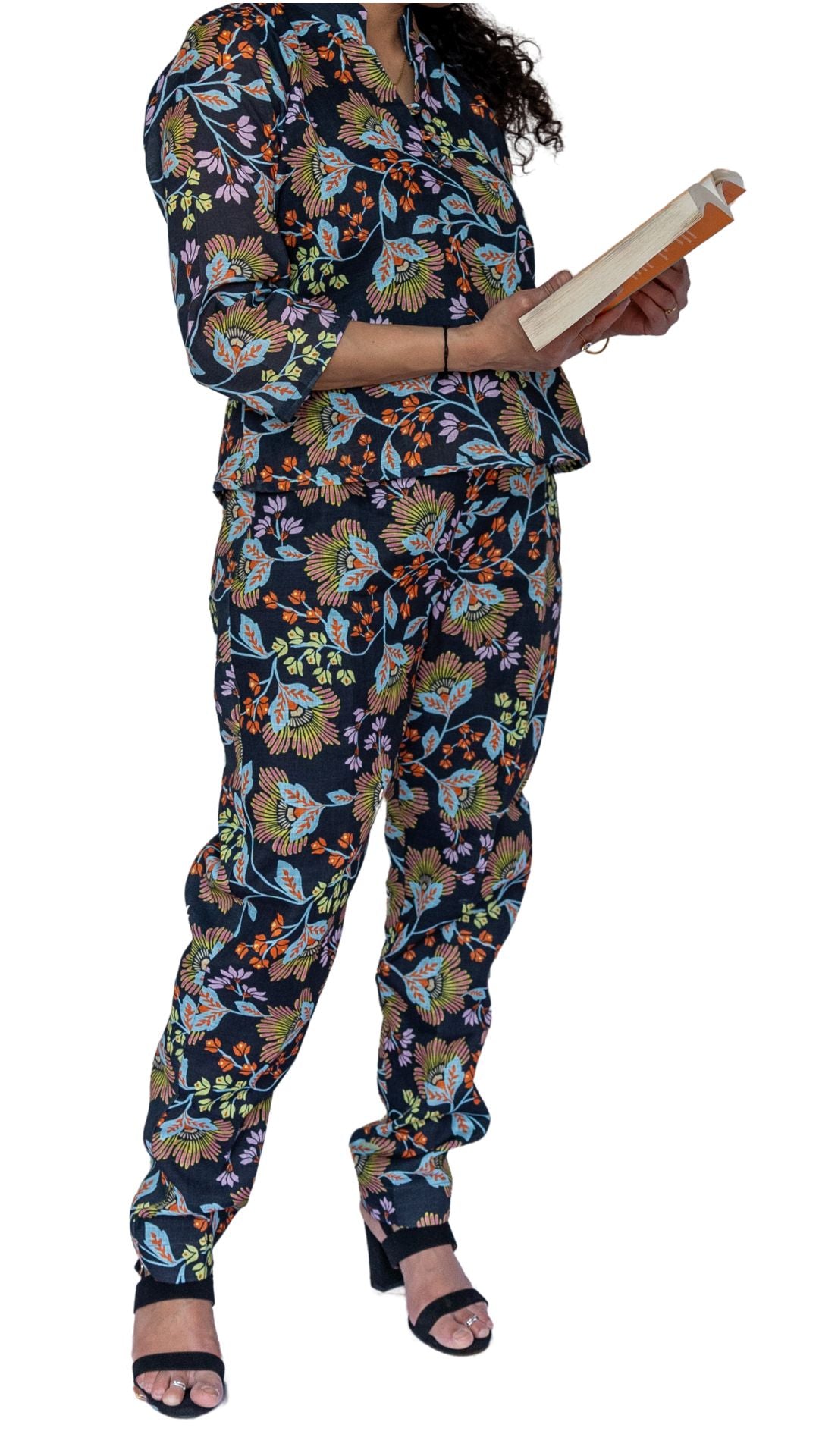 Linen Bloom Linen Top & Pant Set (Coord set) - Black Floral