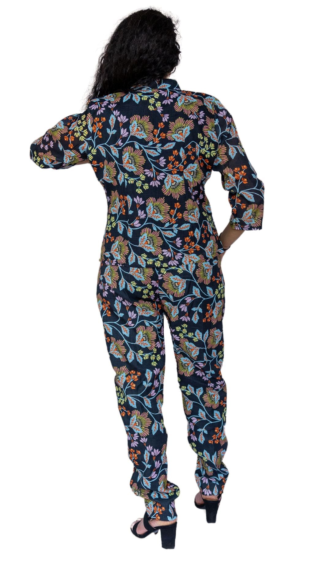Linen Bloom Linen Top & Pant Set (Coord set) - Black Floral