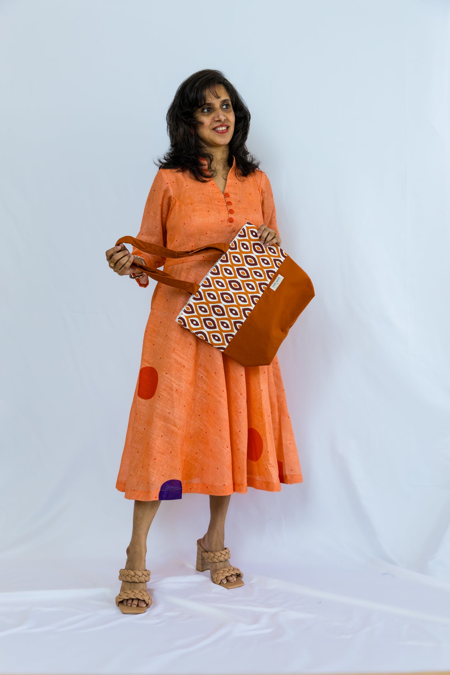 Melora Polka Dots Linen Dress - Peach