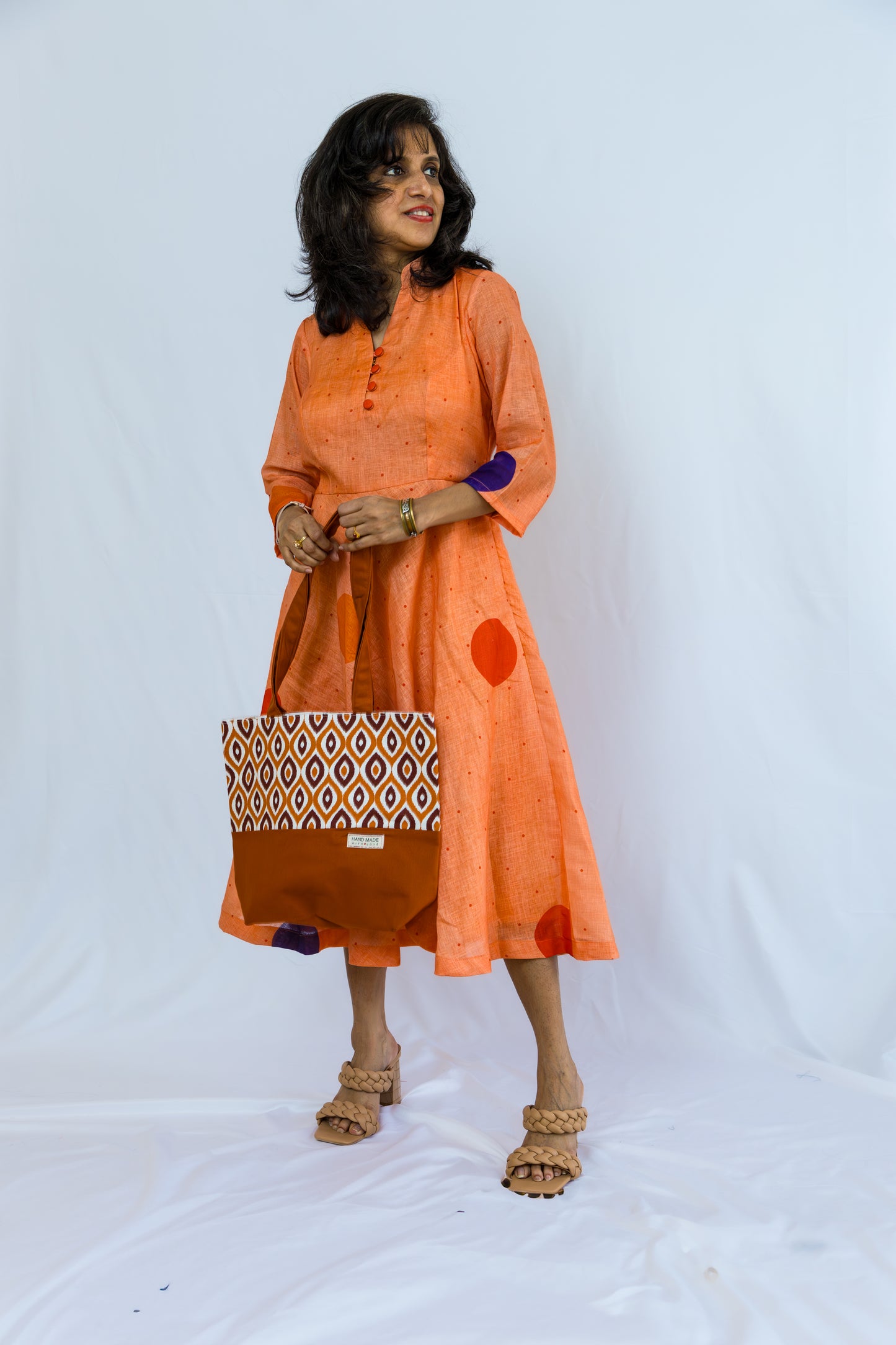 Melora Polka Dots Linen Dress - Peach