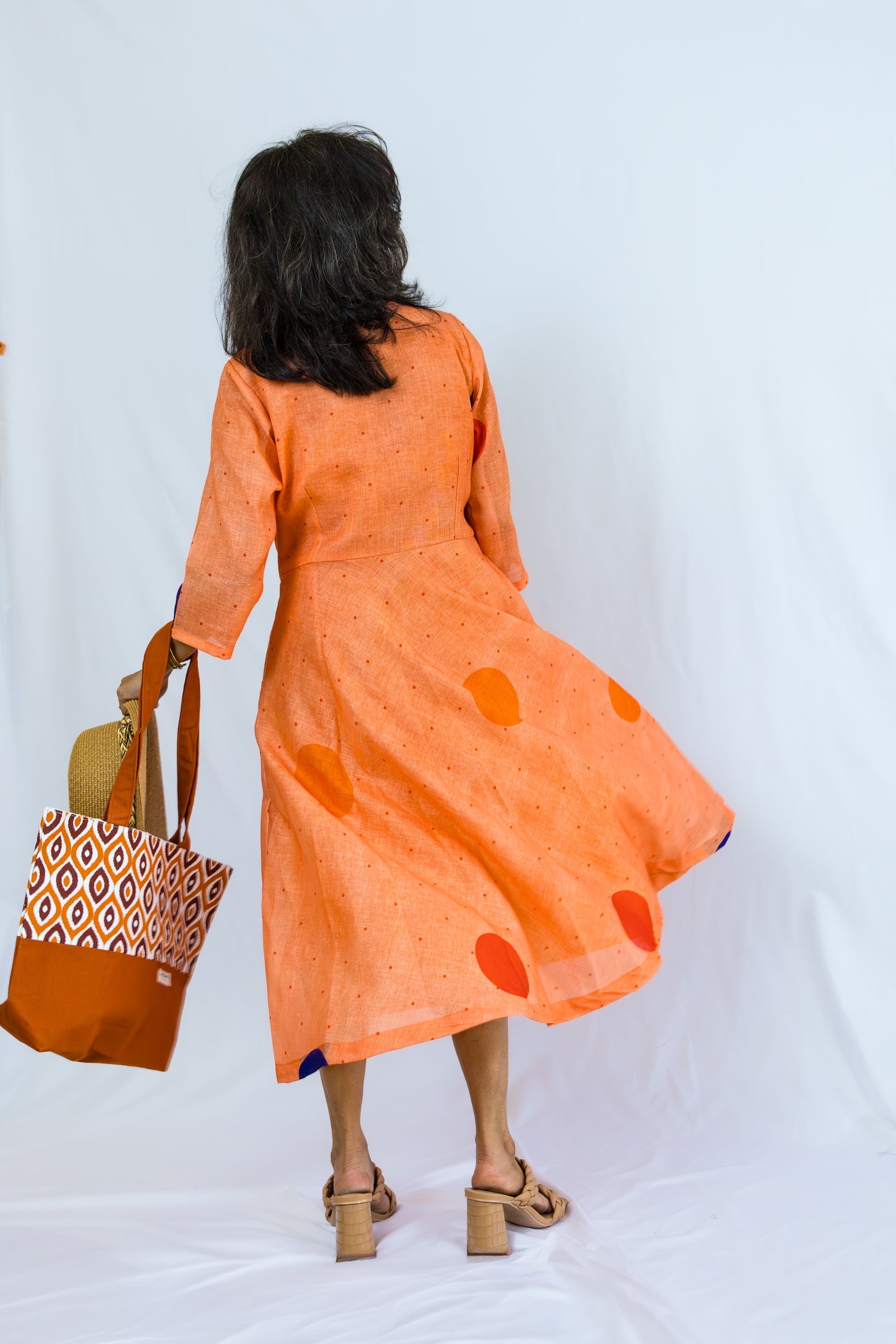 Melora Polka Dots Linen Dress - Peach