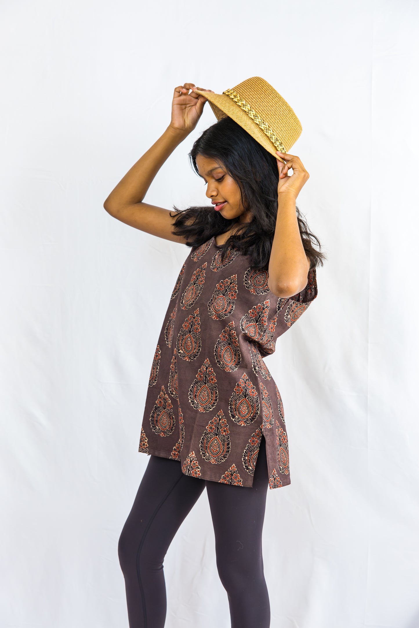 Rustic Cotton Ajrak Top- Brown