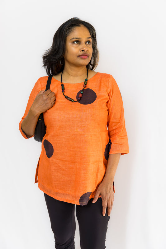 Aluna Linen Polka Dots Top/Tunic - Peach