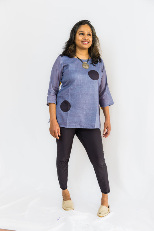 Dotelle – Linen Polka Dot Tunic/Top - Grey
