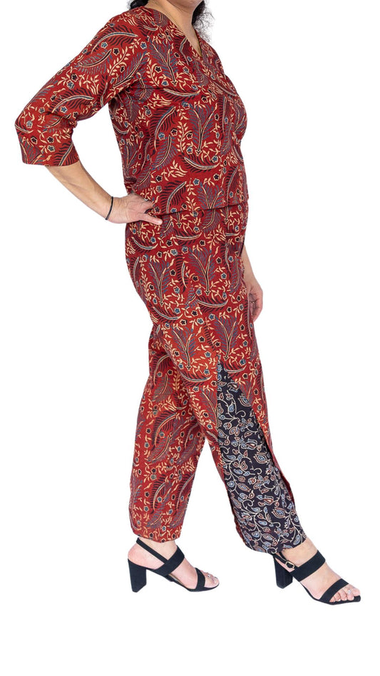 Ajrakh Aura Cotton Coord Set - Brown & Black